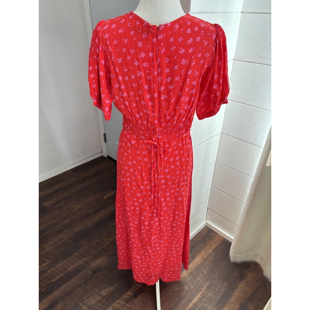 Faithfull The Brand Dress Womens XS Red Floral V Neck Puff Sleeve Maxi Sundress - Picture 3 of 7